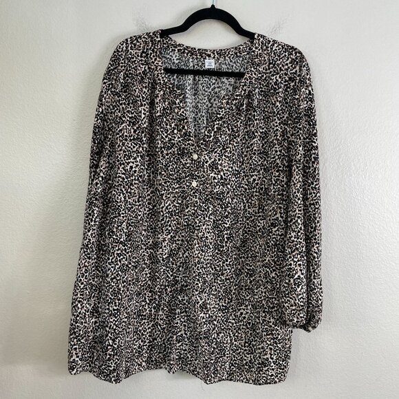 Old Navy Plus 3X Leopard Animal Print Blouse Rayon Tunic Top Long Sleeve - Picture 7 of 10